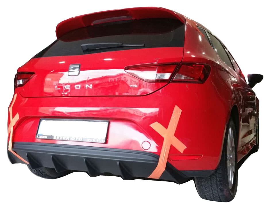 Seat Leon MK3 5F (2013-2016) Style Uyumlu Custom Arka Tampon Eki - Difüzör (Plastik)